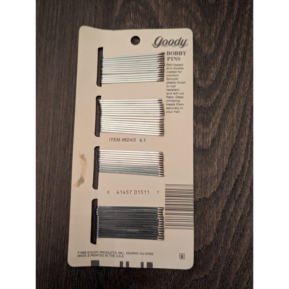 Vintage Goody Bobby Pins 54 Pack Silver Pewter Tone #824/3 Made In USA 1989 - Picture 2 of 3